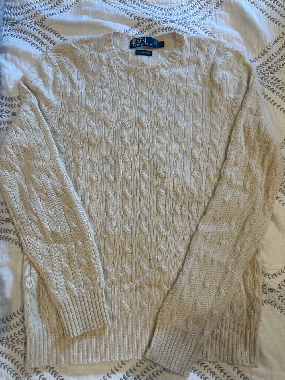 Polo Ralph Lauren 100% Cashmere Cable Knit Sweater men’s L Cream Ivory